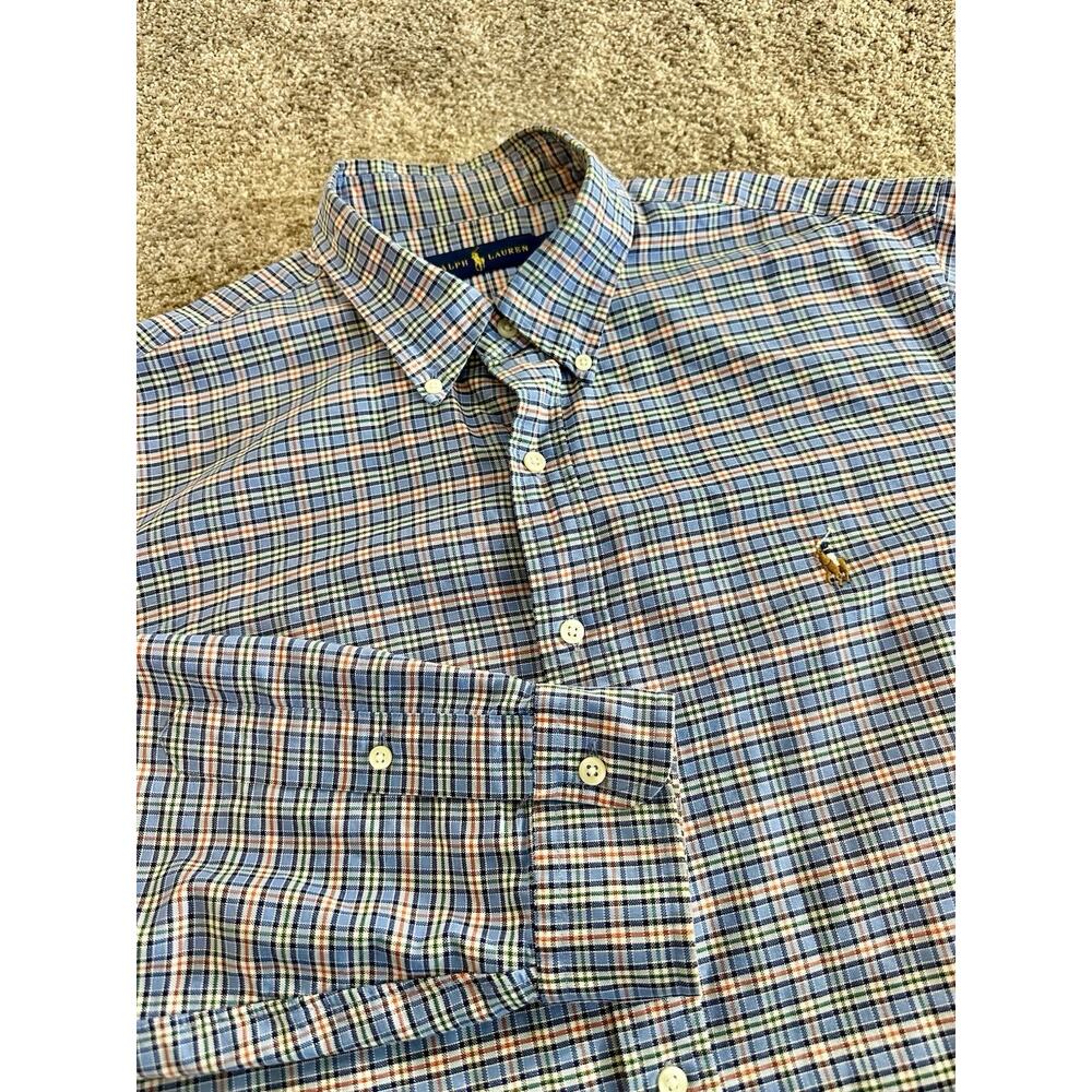 Ralph Lauren Dress Shirt Mens XL Blue Red Green Oxford Classic Plaid Flesh Pony